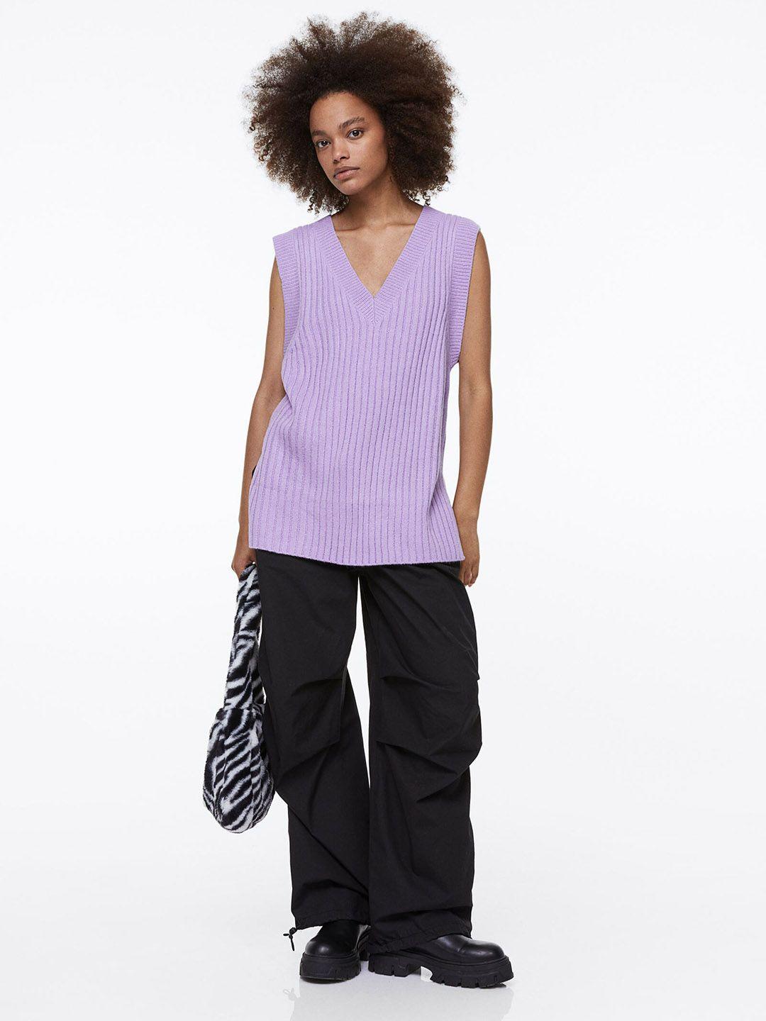 h&m women acrylic oversized rib-knit sweater vest