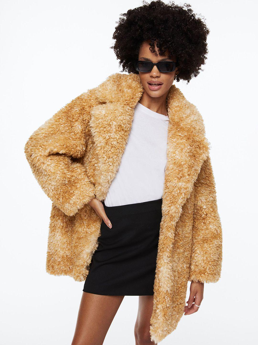 h&m women beige fluffy jacket