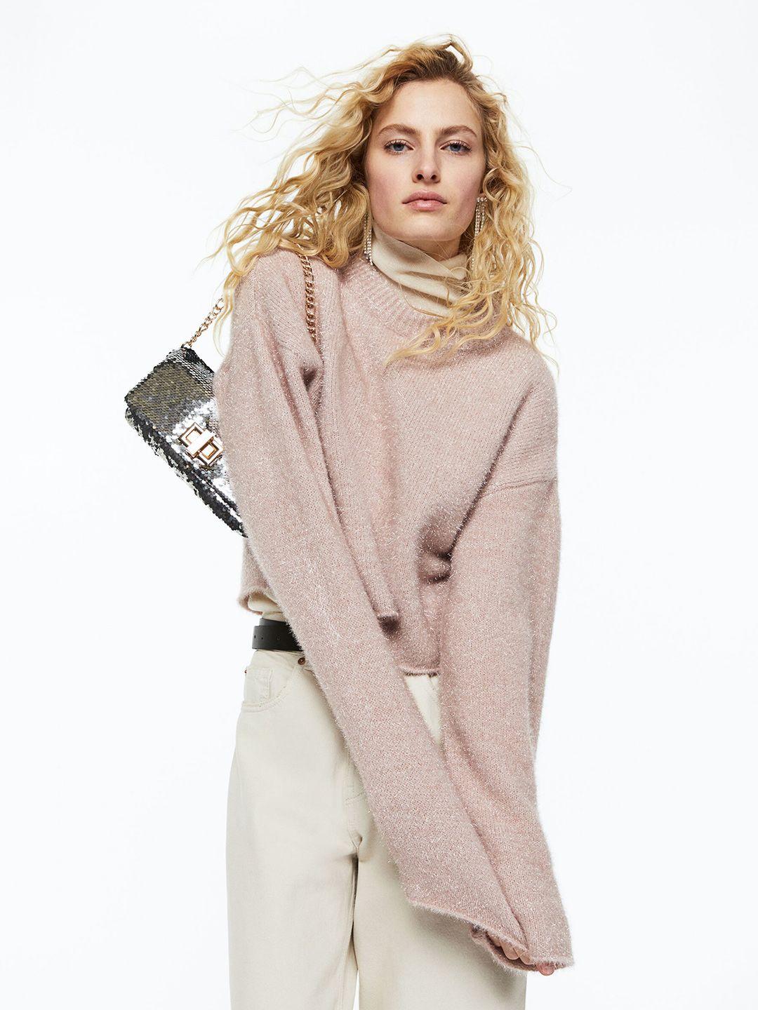 h&m women beige glittery jumper