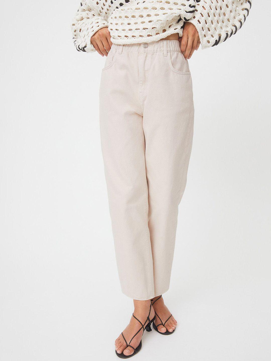 h&m women beige high waist twill trousers