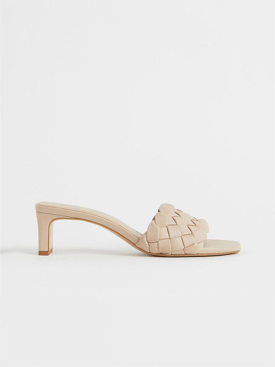 h&m women beige leather mules