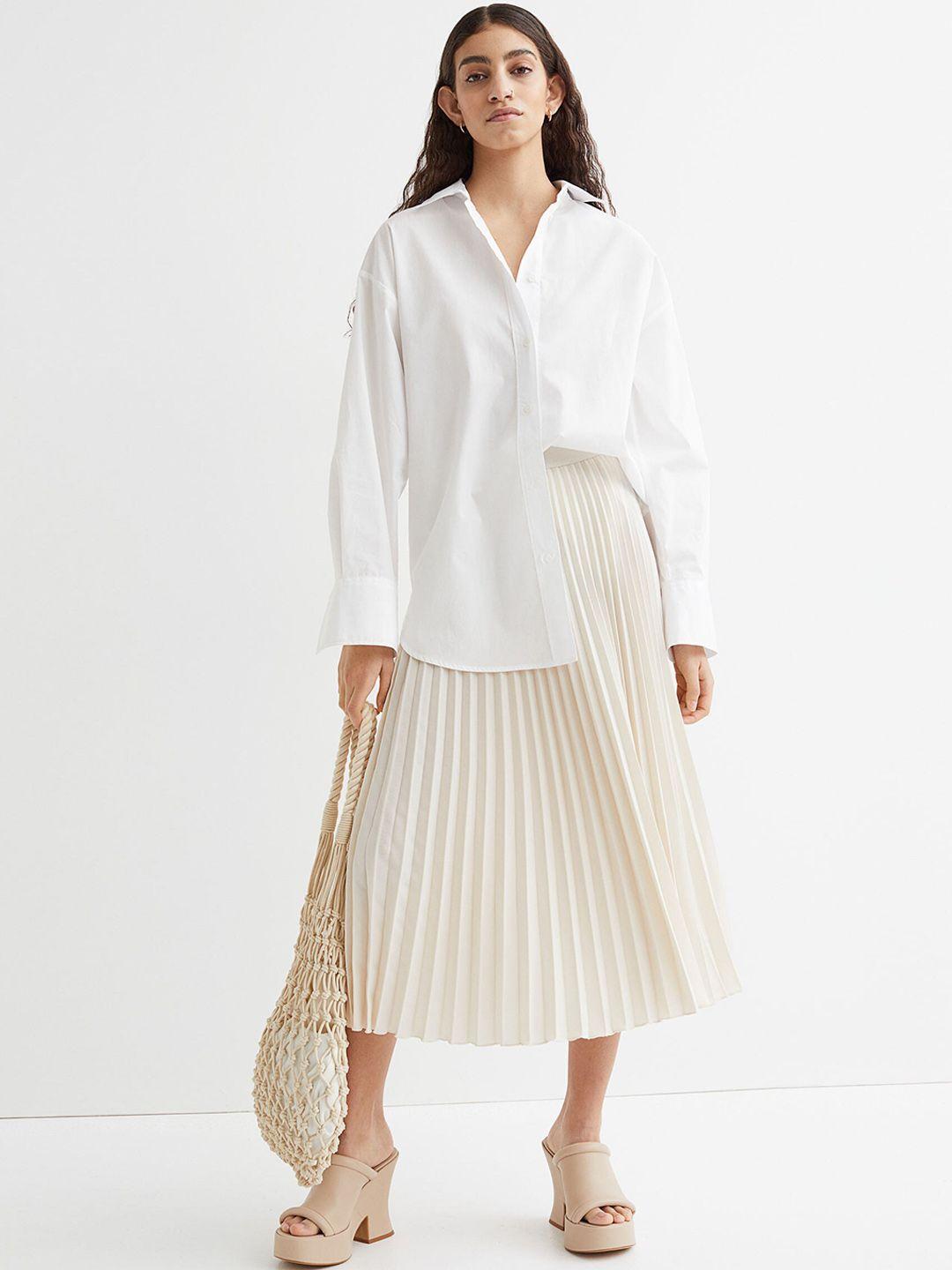 h&m women beige pleated skirt