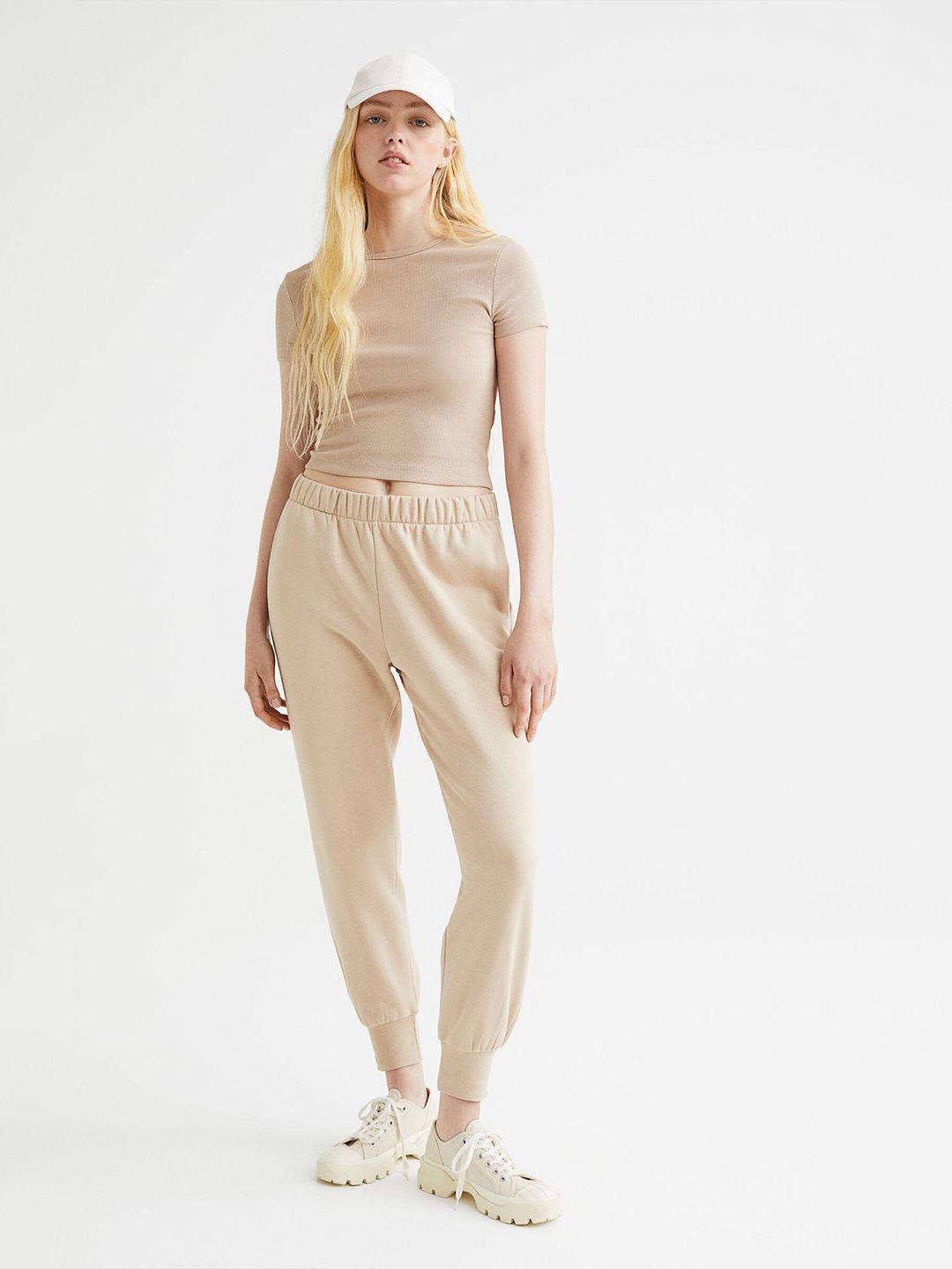 h&m women beige ribbed cropped top