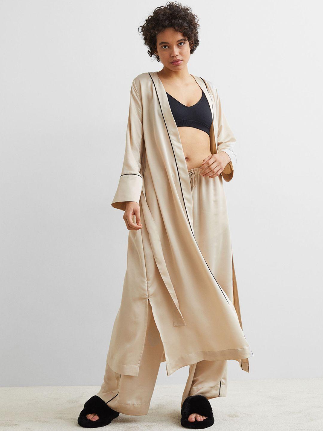 h&m women beige satin dressing gown