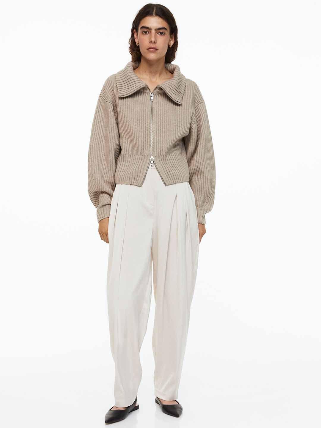 h&m women beige tailored trousers