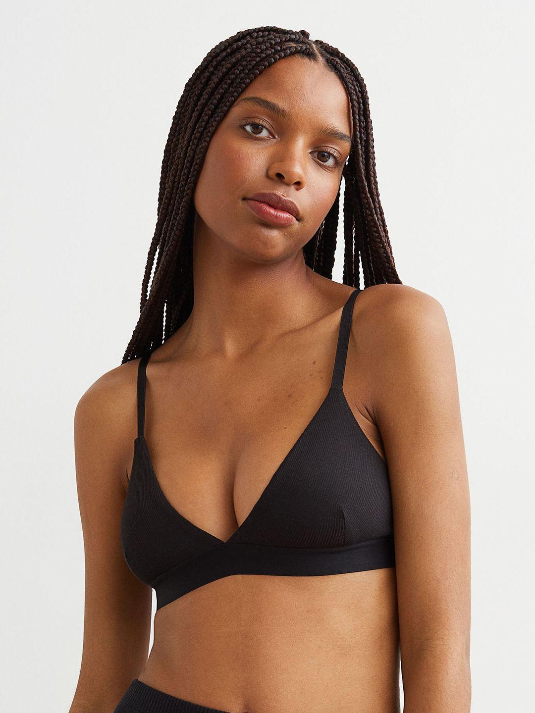 h&m women black & white 2-pack ribbed bra tops