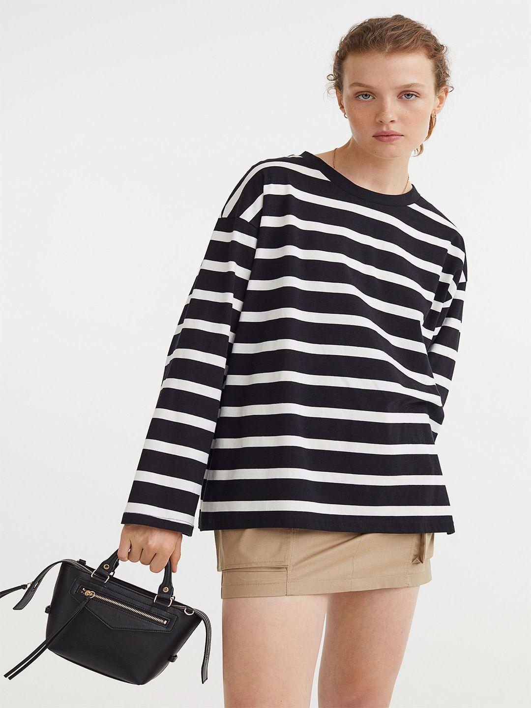 h&m women black & white oversized jersey top