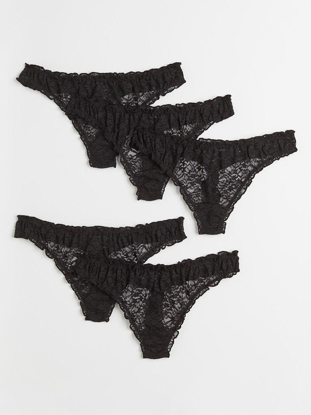 h&m women black 5-pack cotton thong briefs