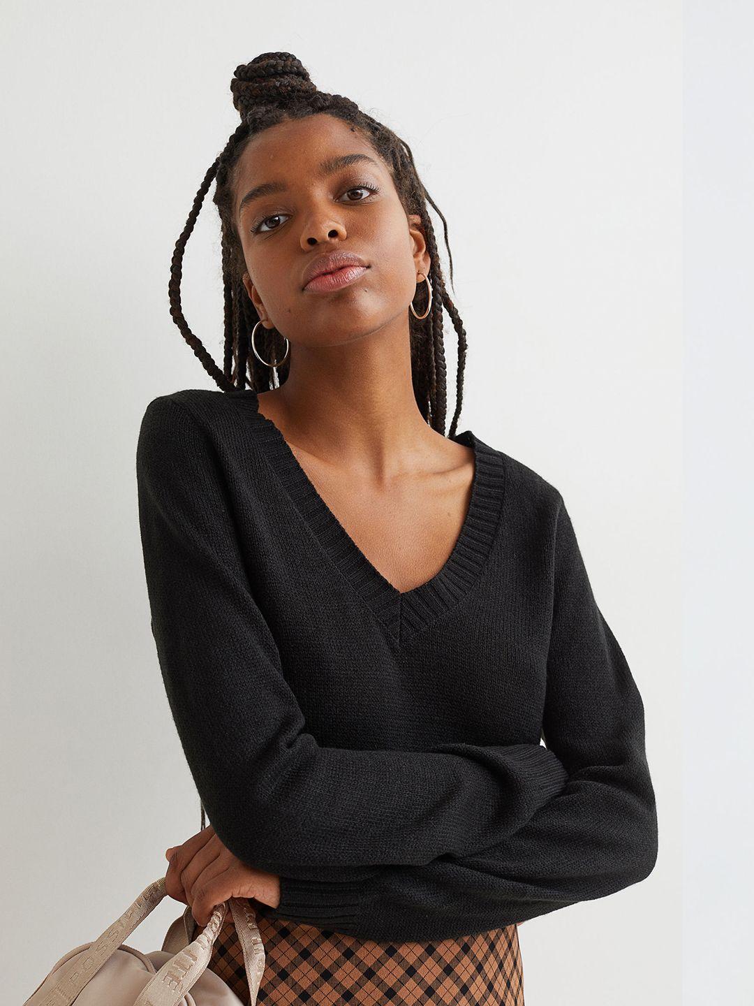h&m women black acrylic knitted jumper