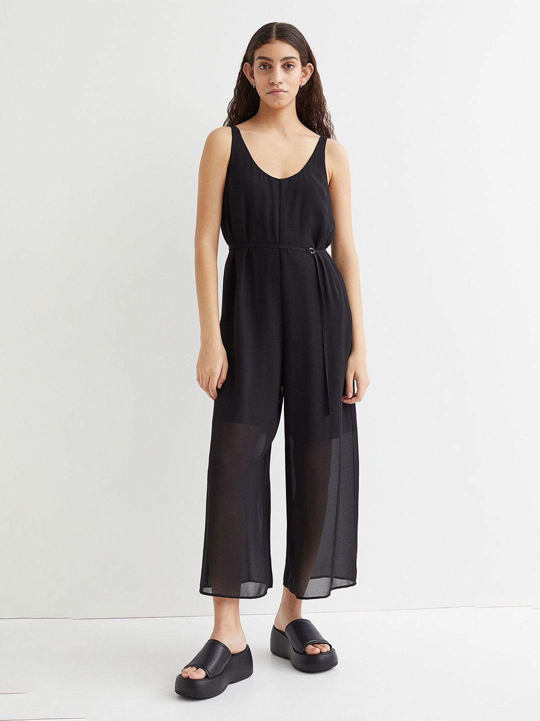 h&m women black chiffon jumpsuit