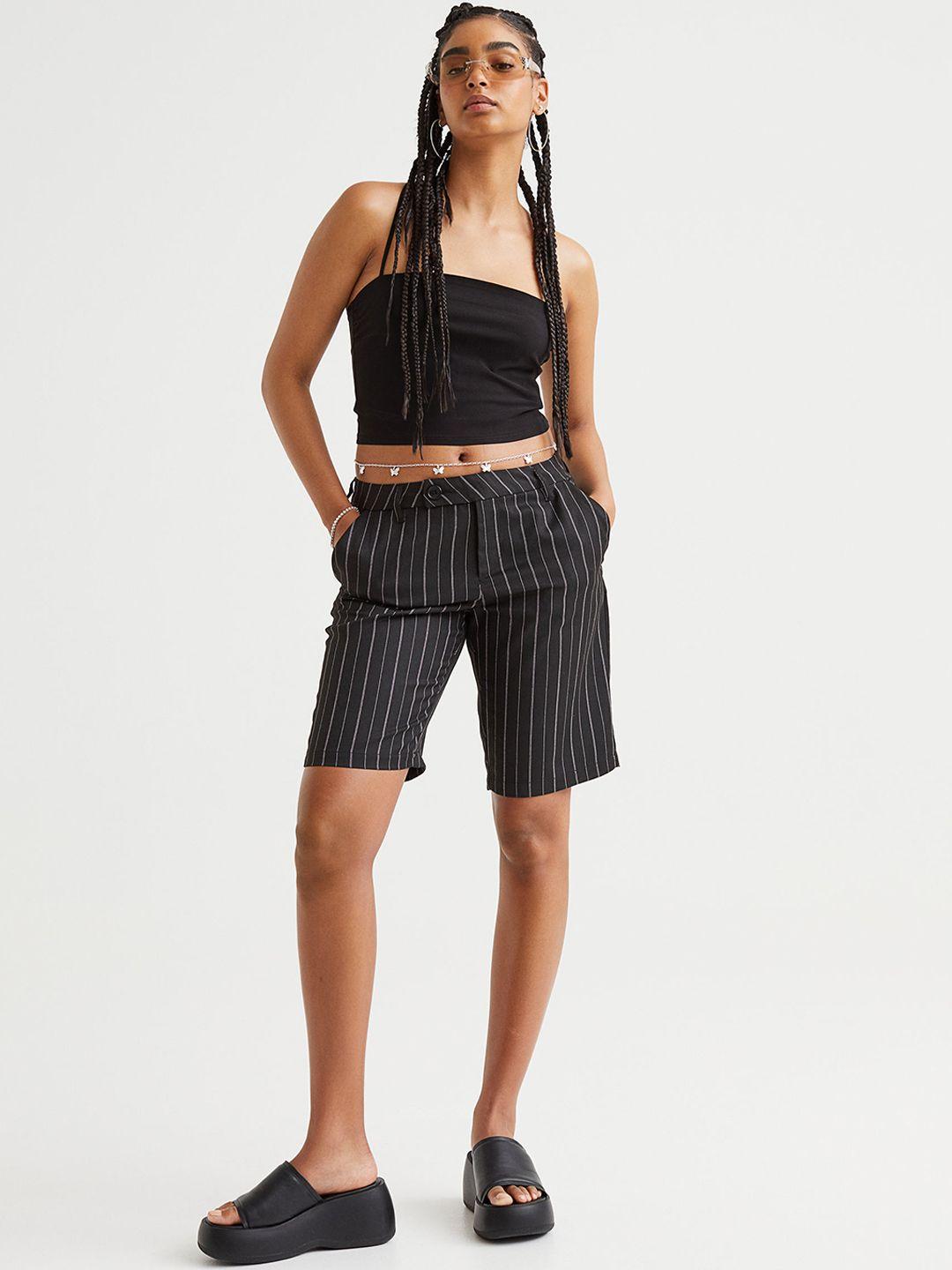 h&m women black low-waisted bermuda shorts