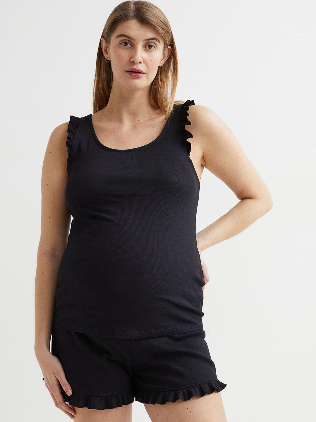 h&m women black mama ribbed cotton set