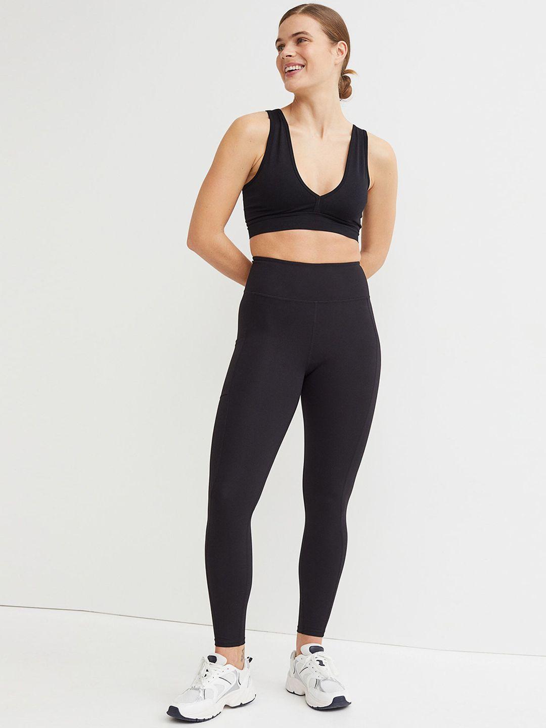 h&m women black pocket-detail sports tights