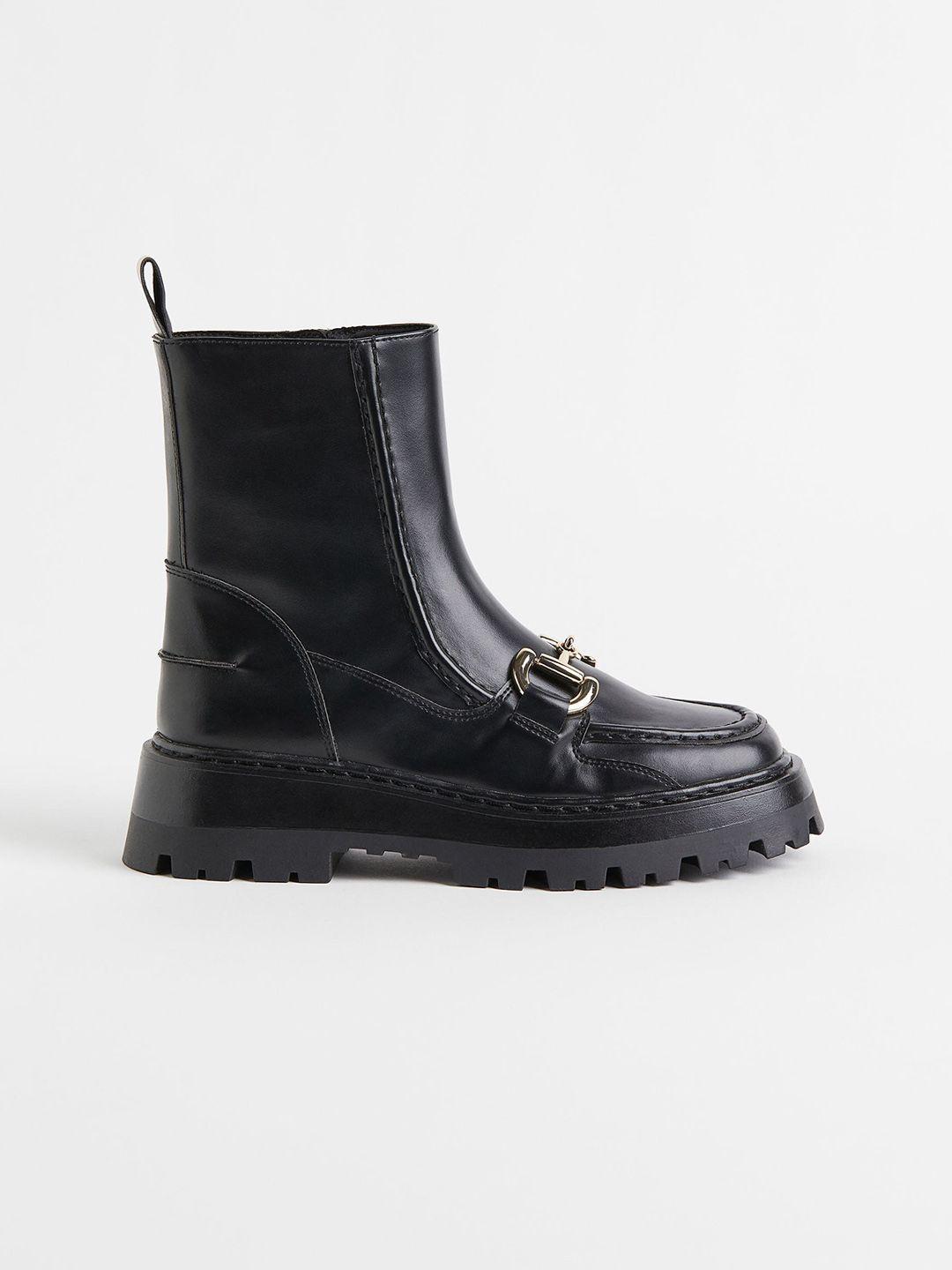 h&m women black snaffle-trim boots