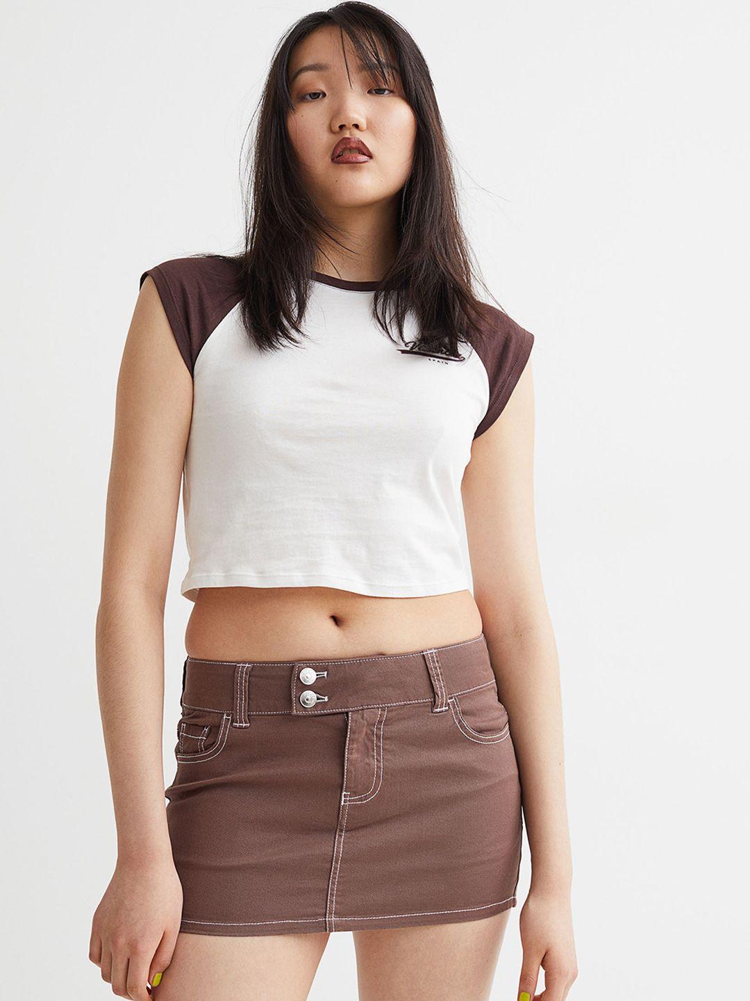 h&m women brown short twill skirt