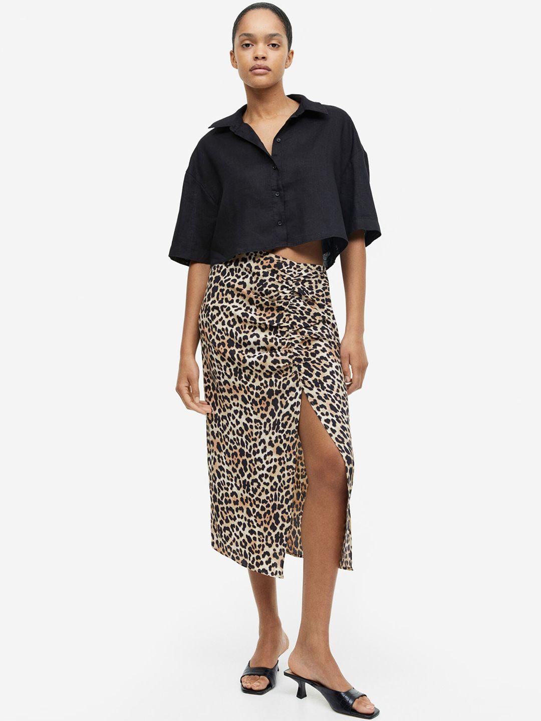 h&m women crepe high slit straight skirt