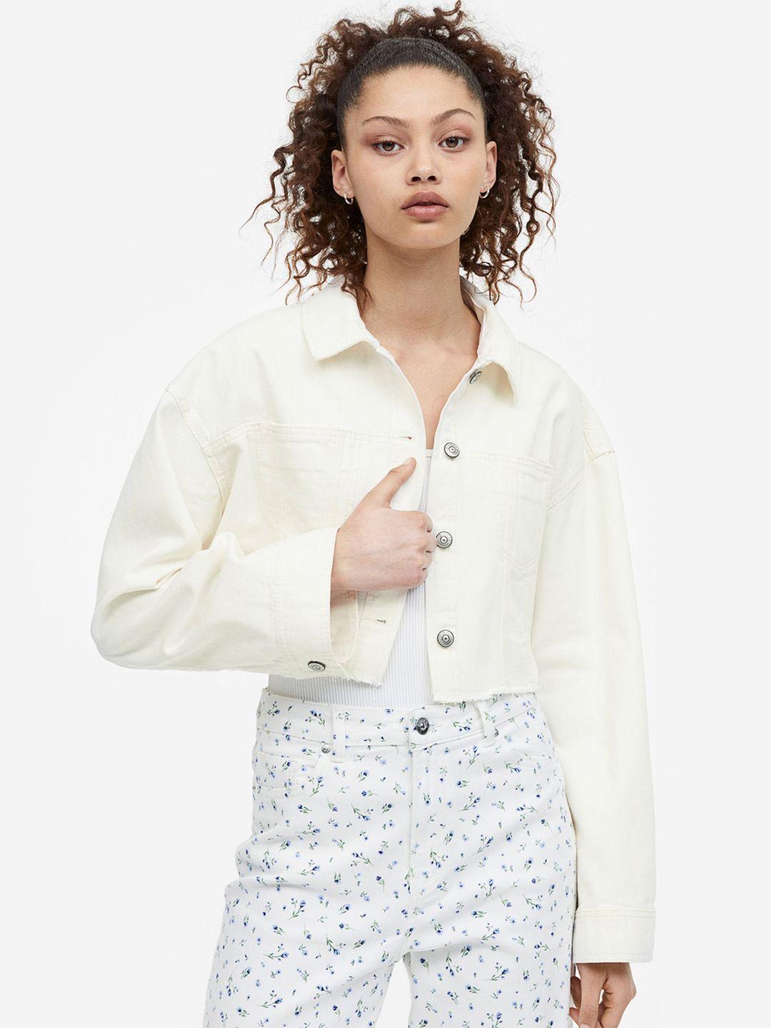 h&m women cropped twill jacket