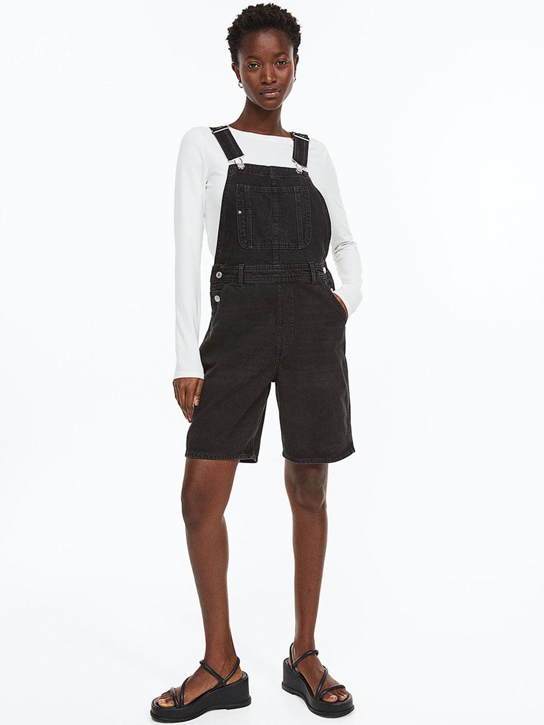 h&m women denim dungaree shorts