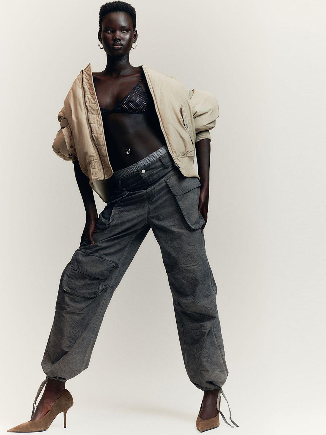 h&m women distressed-look cargo trousers