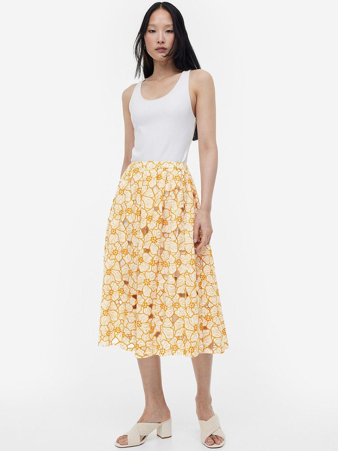 h&m women floral-printed broderie anglaise a-line skirt