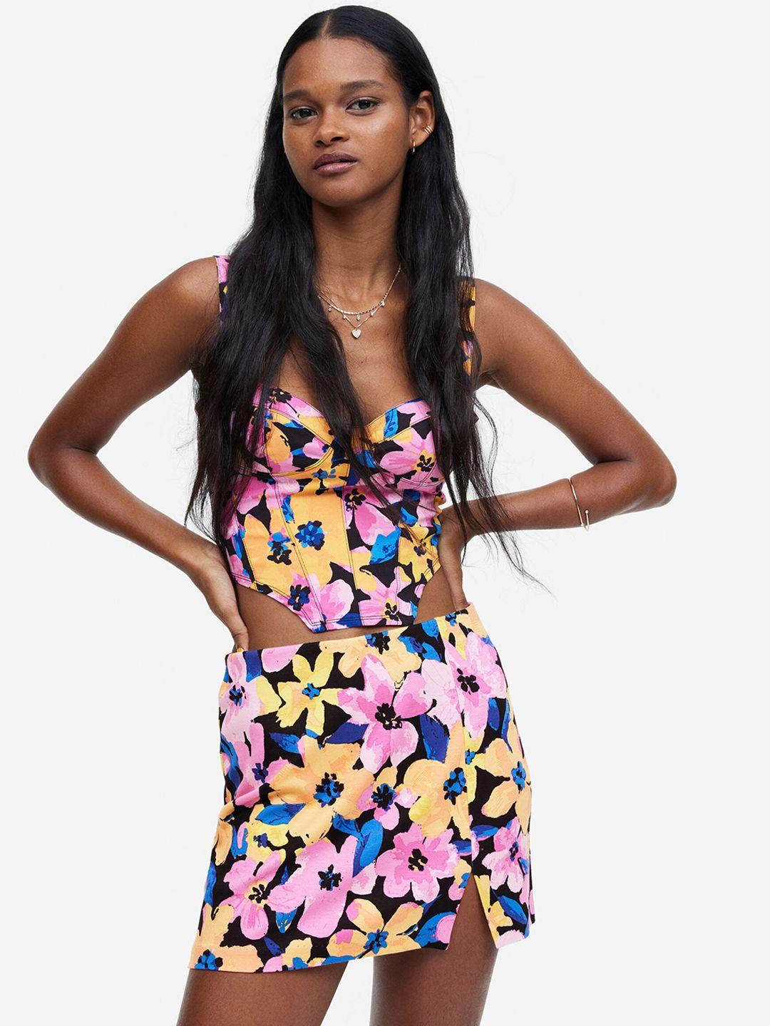 h&m women floral-printed short straight skirts