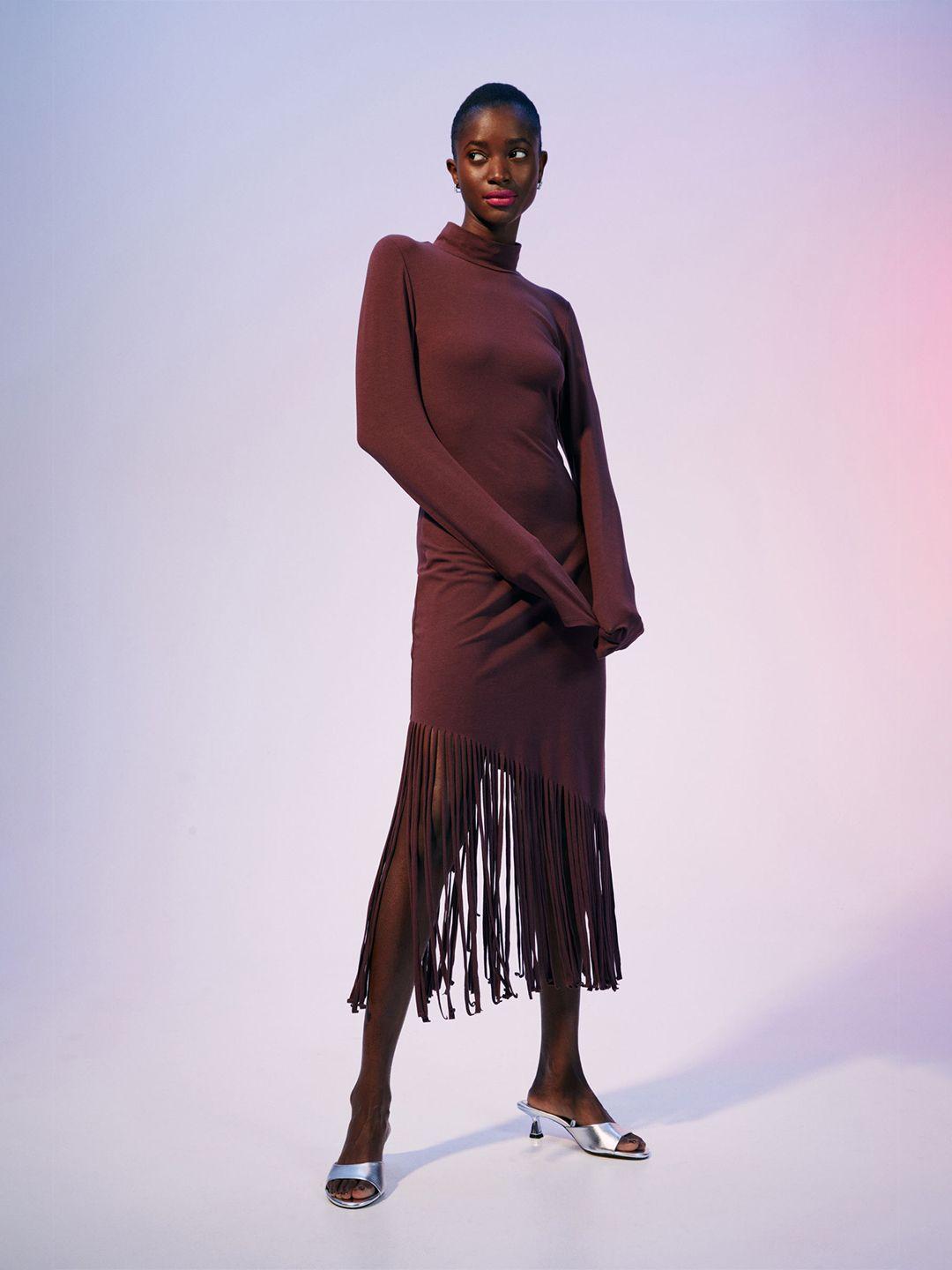 h&m women fringe-trimmed dress