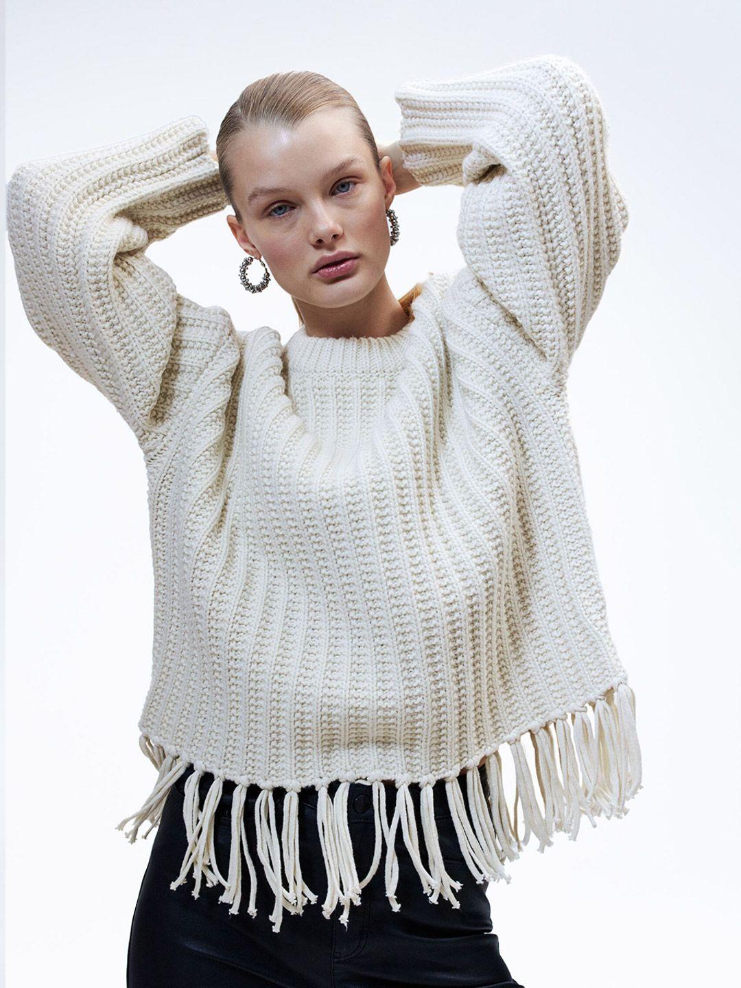 h&m women fringe-trimmed jumper