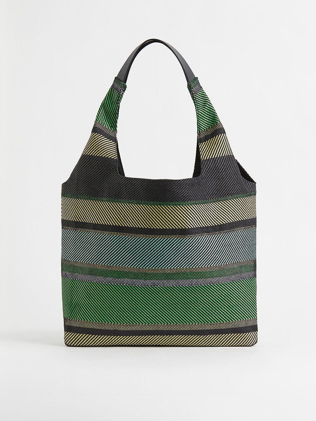 h&m women green & multicoloured straw shopper