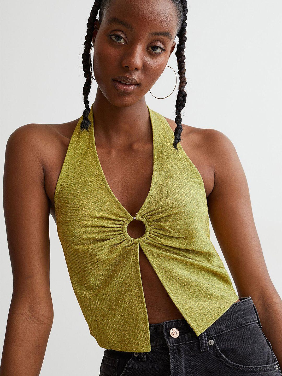 h&m women green halterneck top