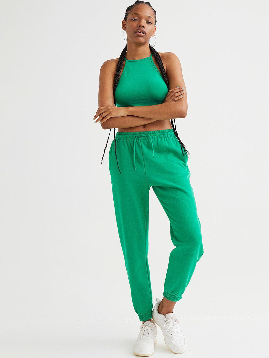 h&m women green high-waisted joggers