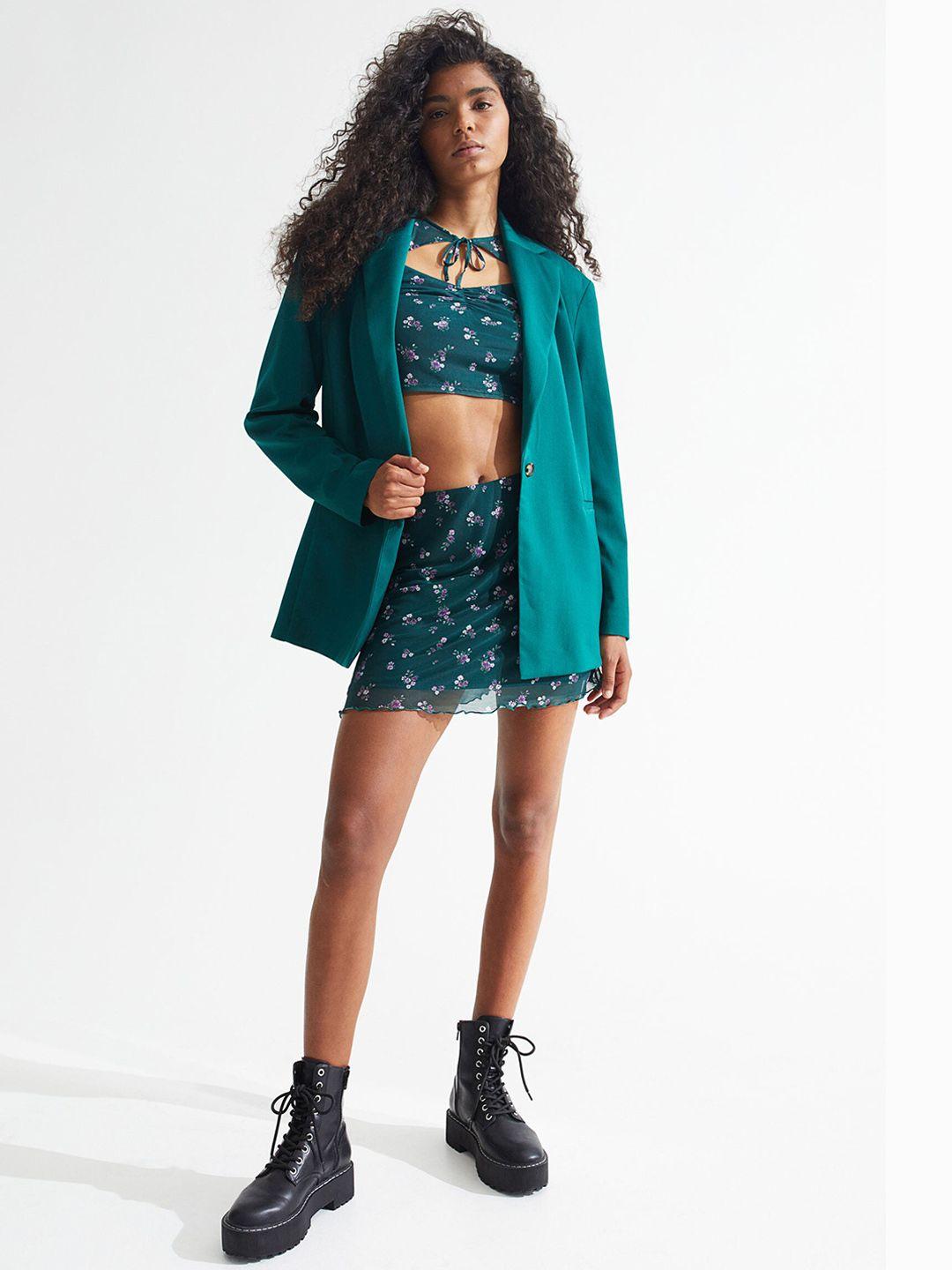 h&m women green mesh mini skirt