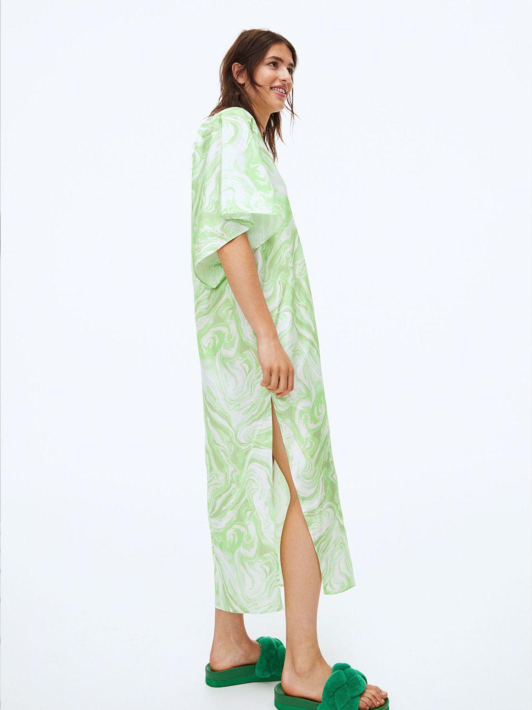 h&m women green printed v-neck dress