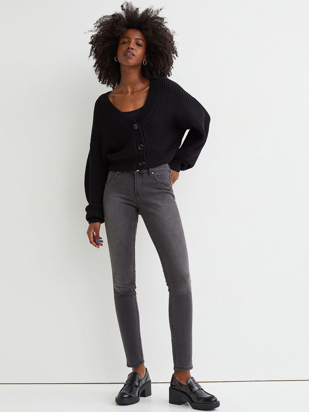 h&m women grey solid curvy low jeggings