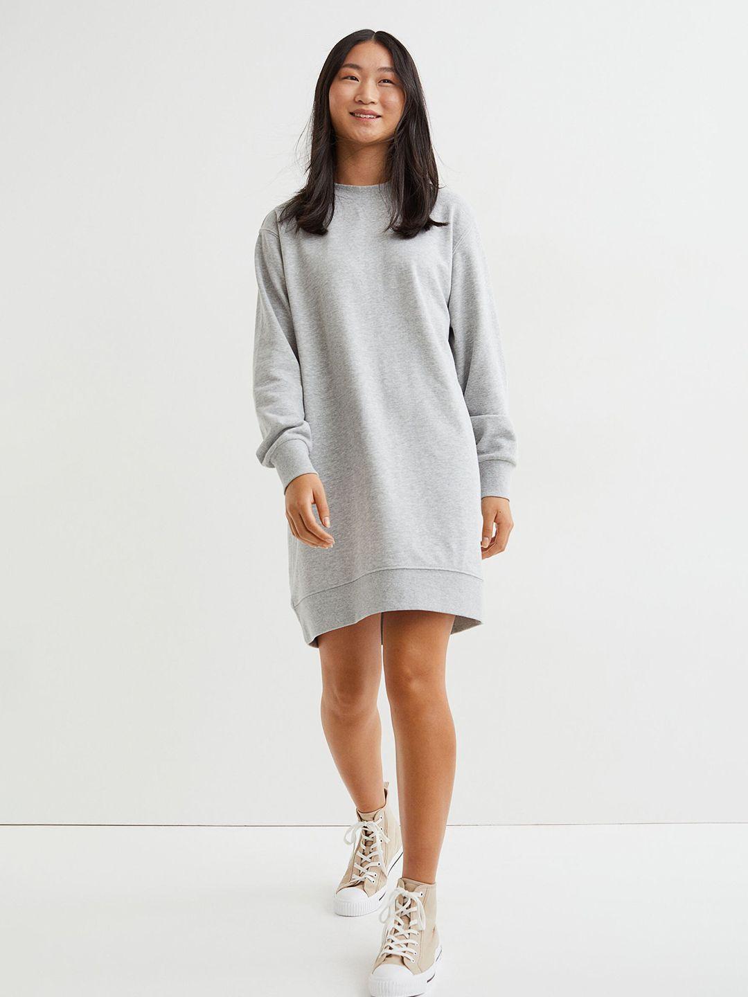 h&m women grey solid sweatshirt dress