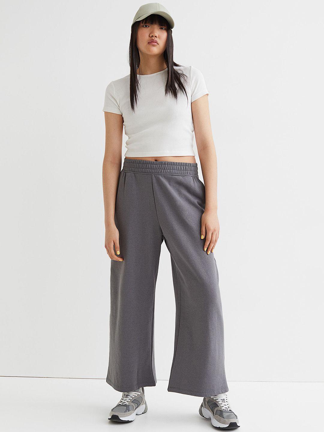 h&m women grey wide joggers