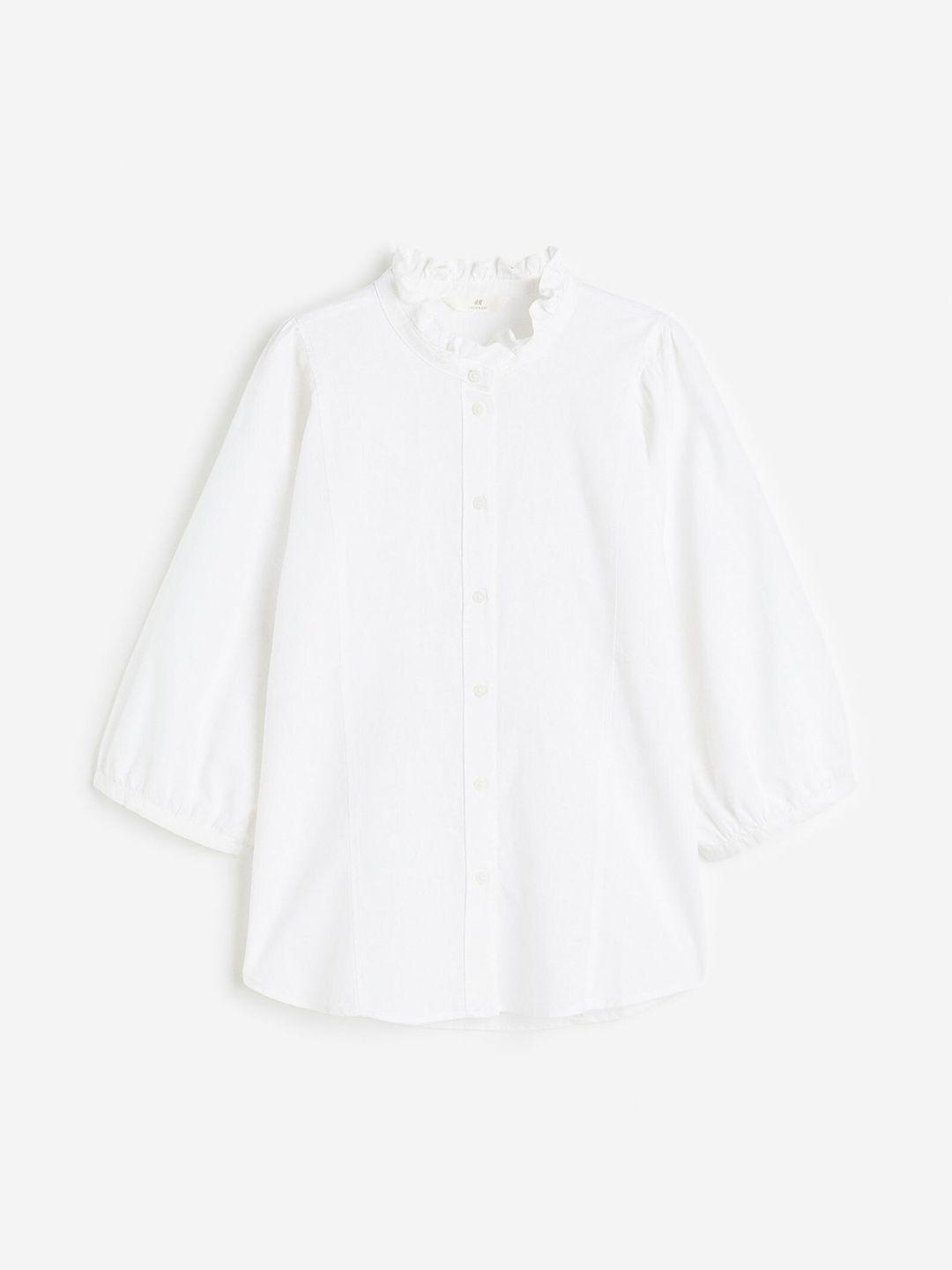 h&m women linen-blend frill-trimmed blouse