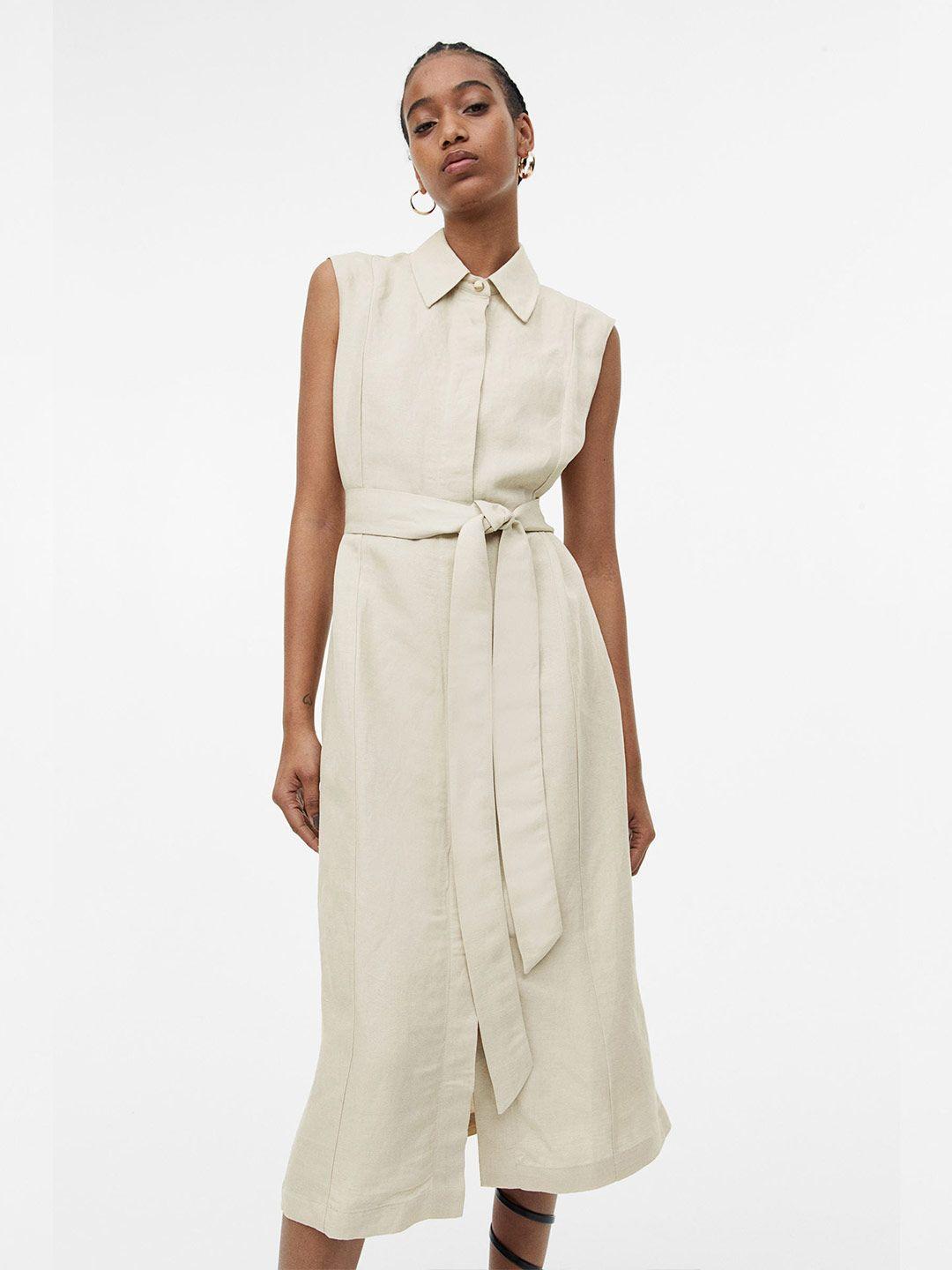 h&m women linen-blend shirt dress