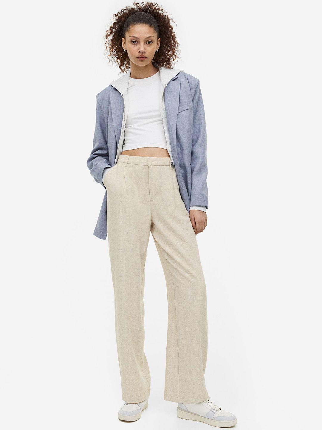 h&m women linen-blend tailored trousers