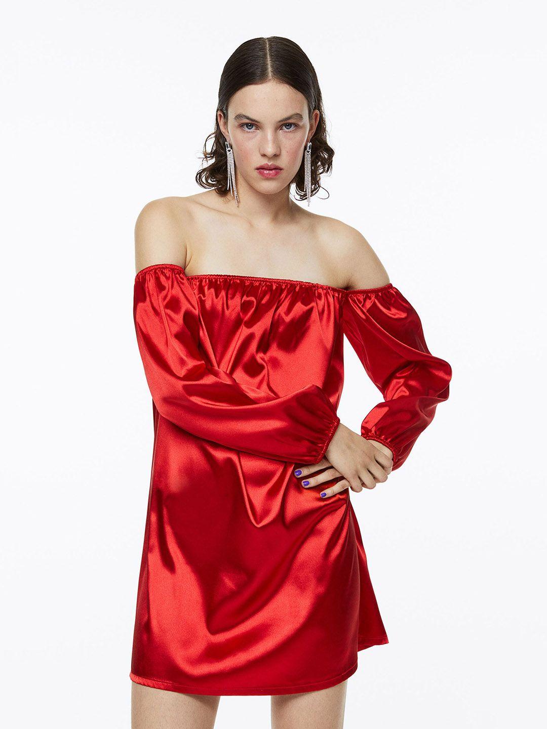 h&m women off-the-shoulder satin dress