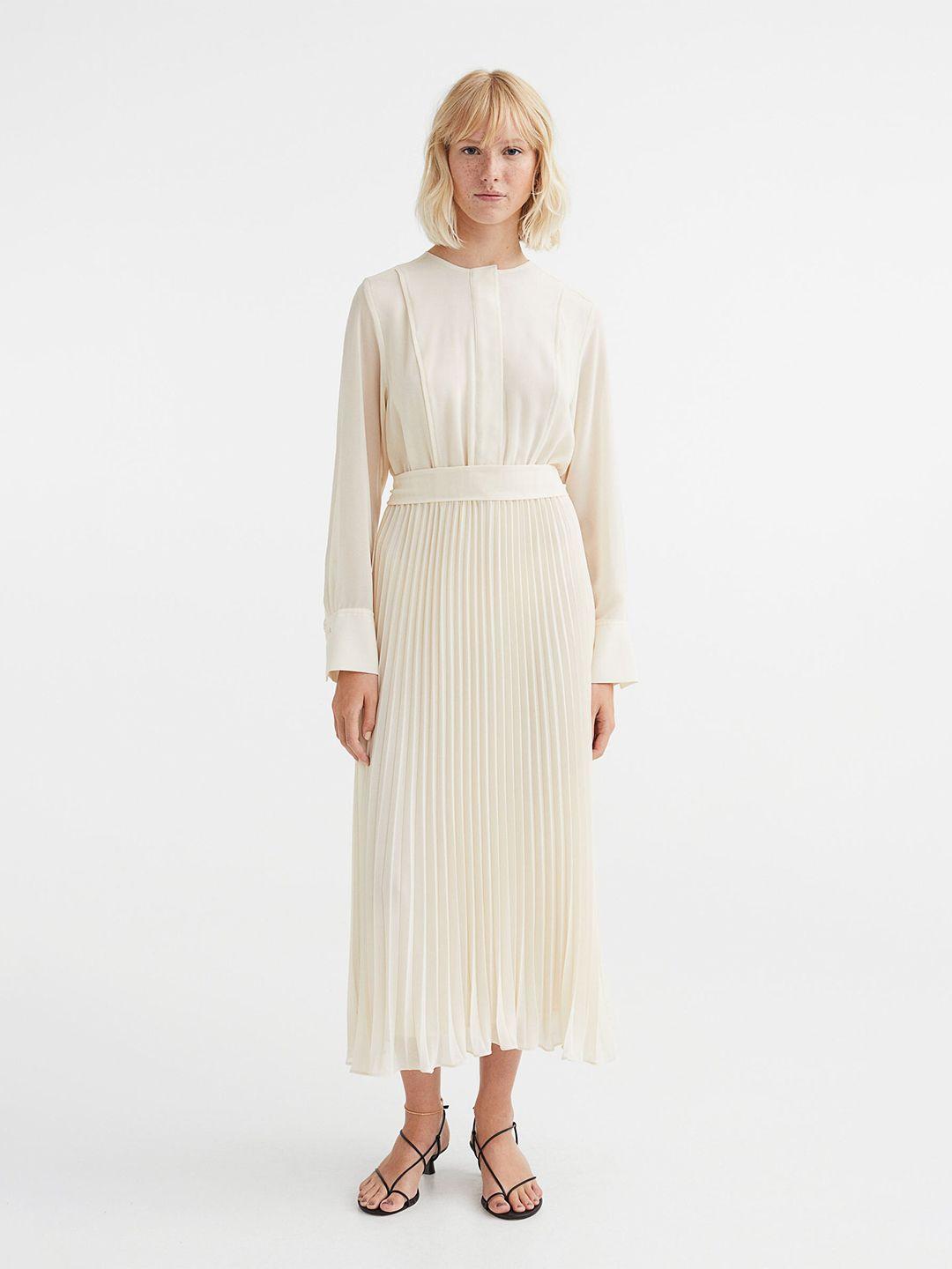 h&m women off white tie-belt dress