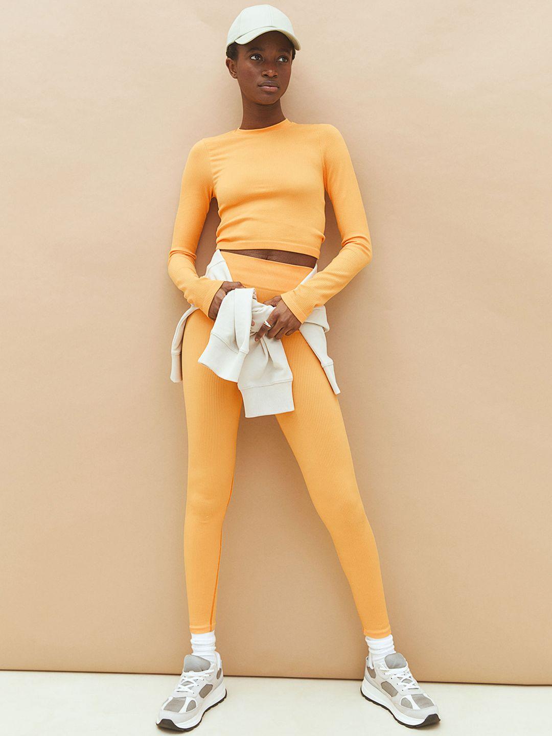 h&m women orange solid seamless leggings
