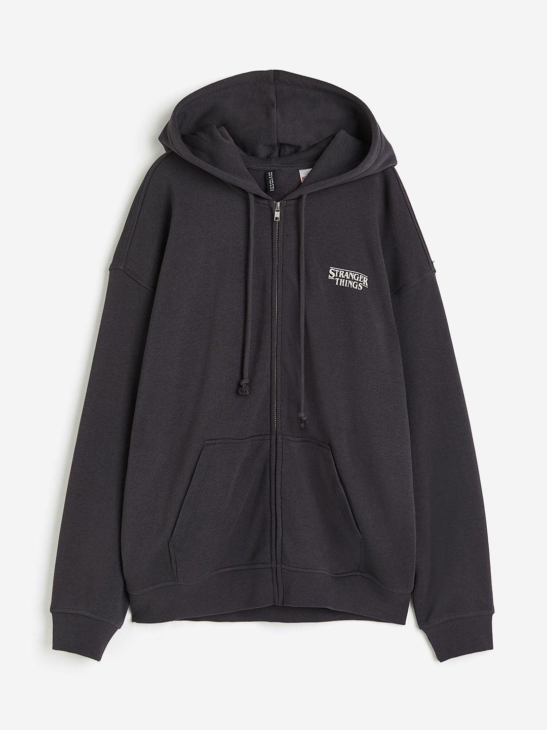 h&m women oversized printed zip-through hoodie