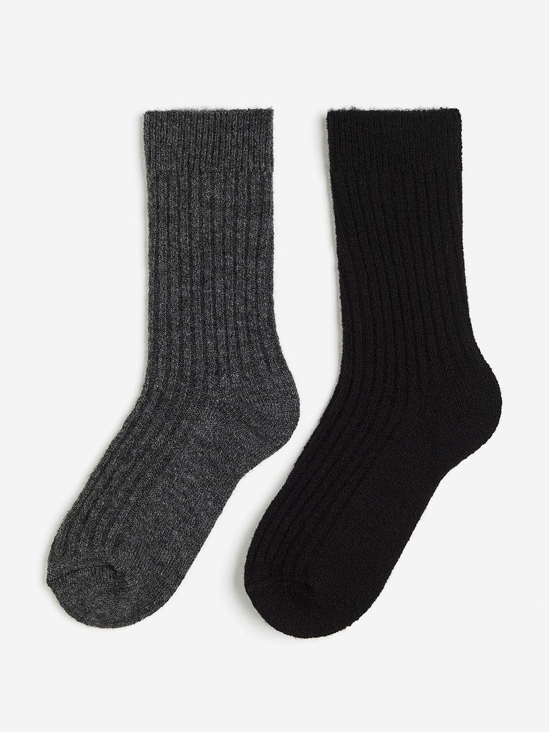 h&m women pack of 2 ribbed wool-blend ankle-length socks