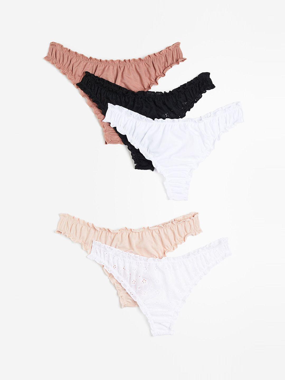 h&m women pack of 5 self design thong briefs