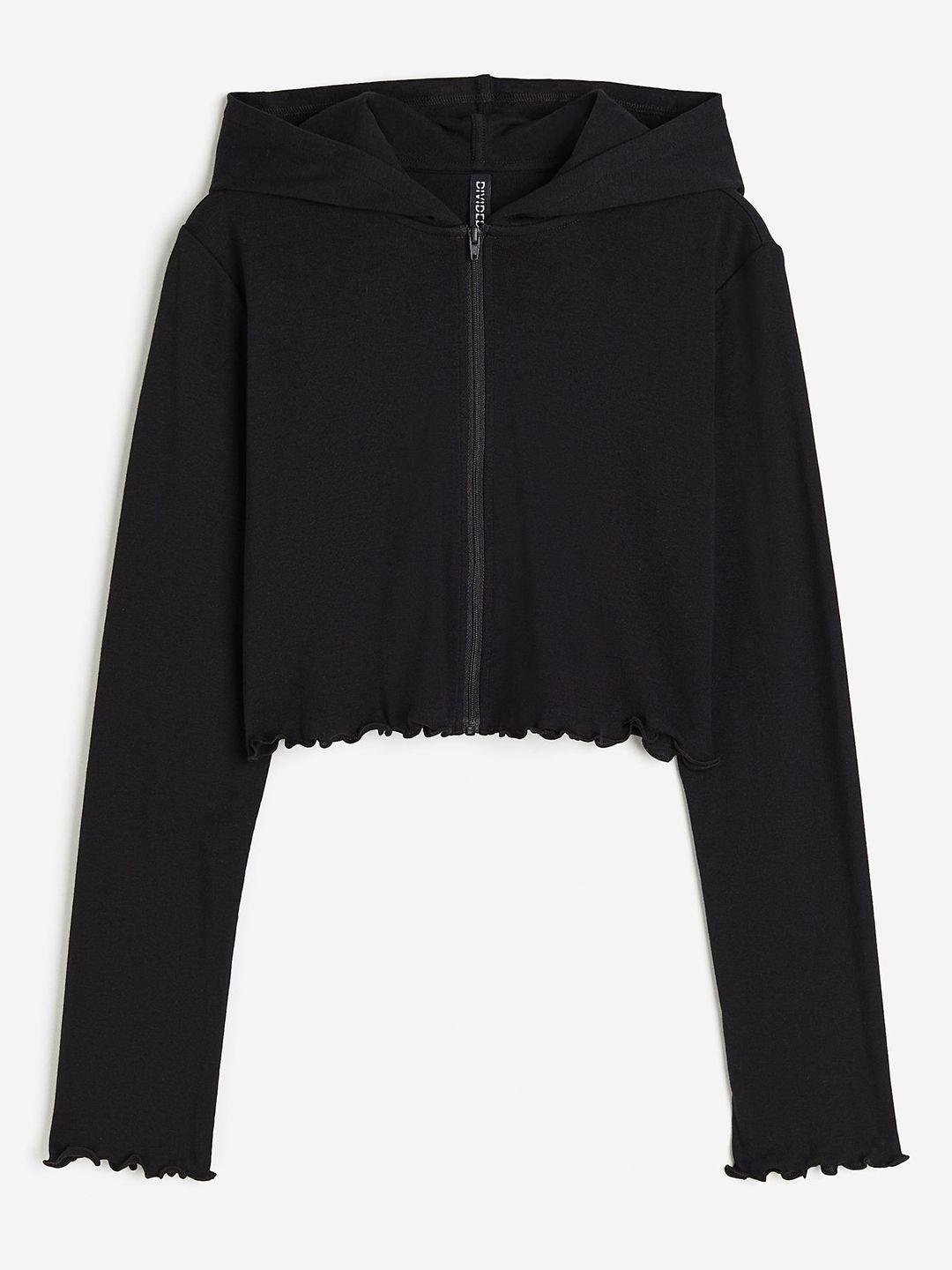 h&m women pure cotton cropped zip-through hoodie