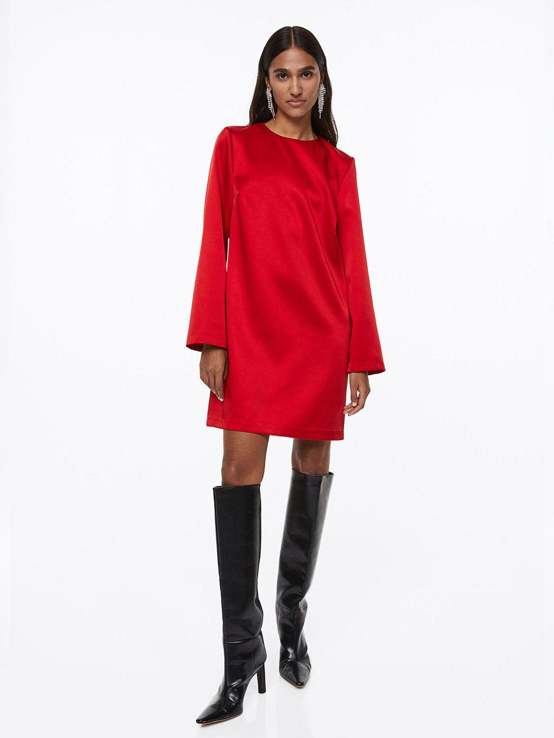 h&m women red long-sleeved dress