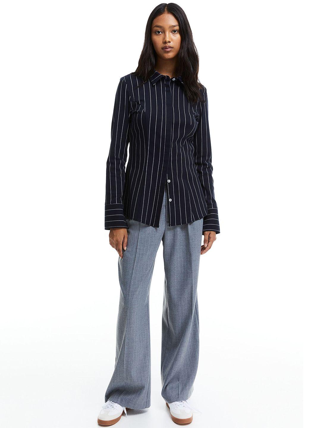 h&m women striped tapered-fit shirt