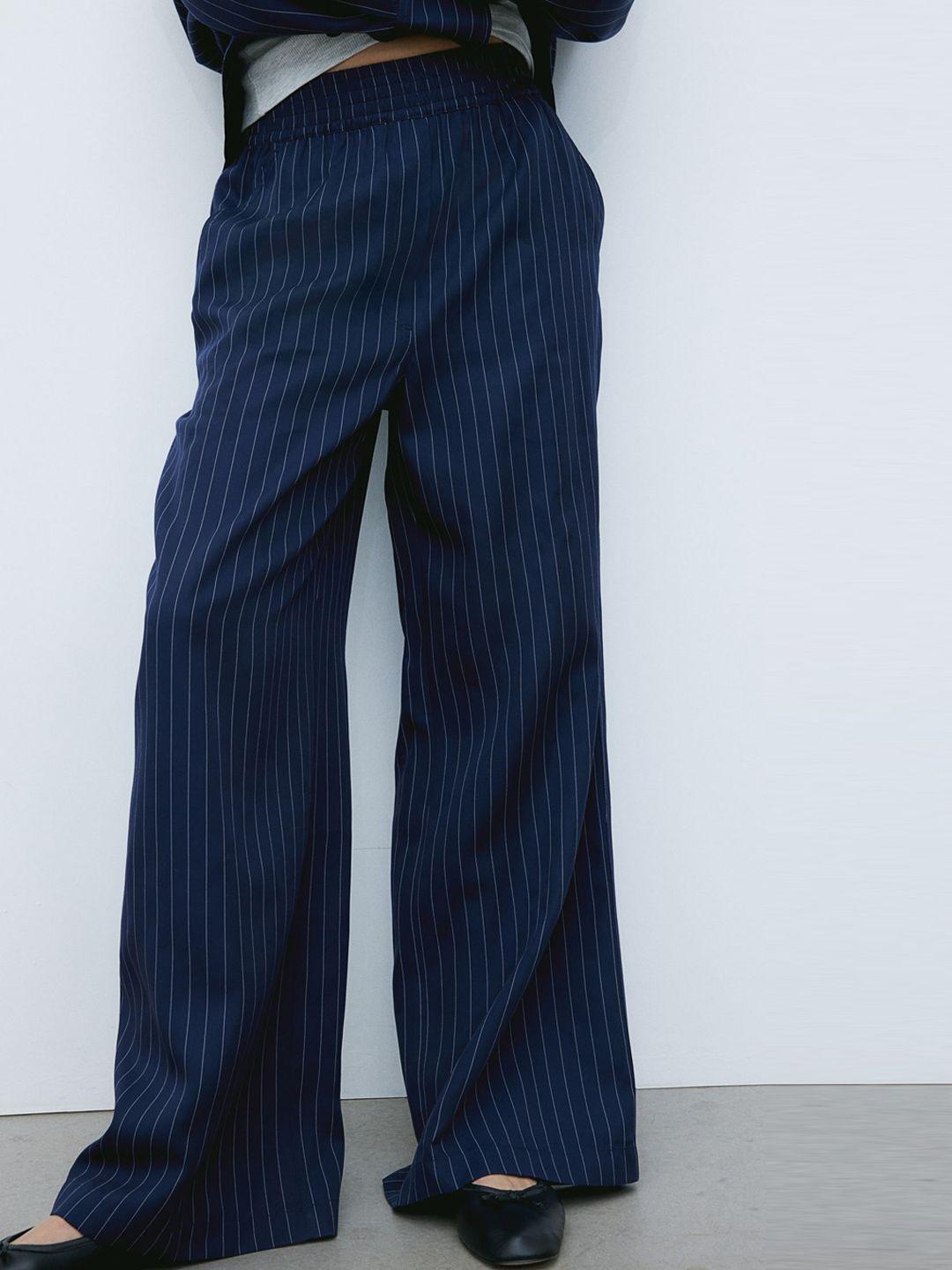 h&m women striped wide twill trousers