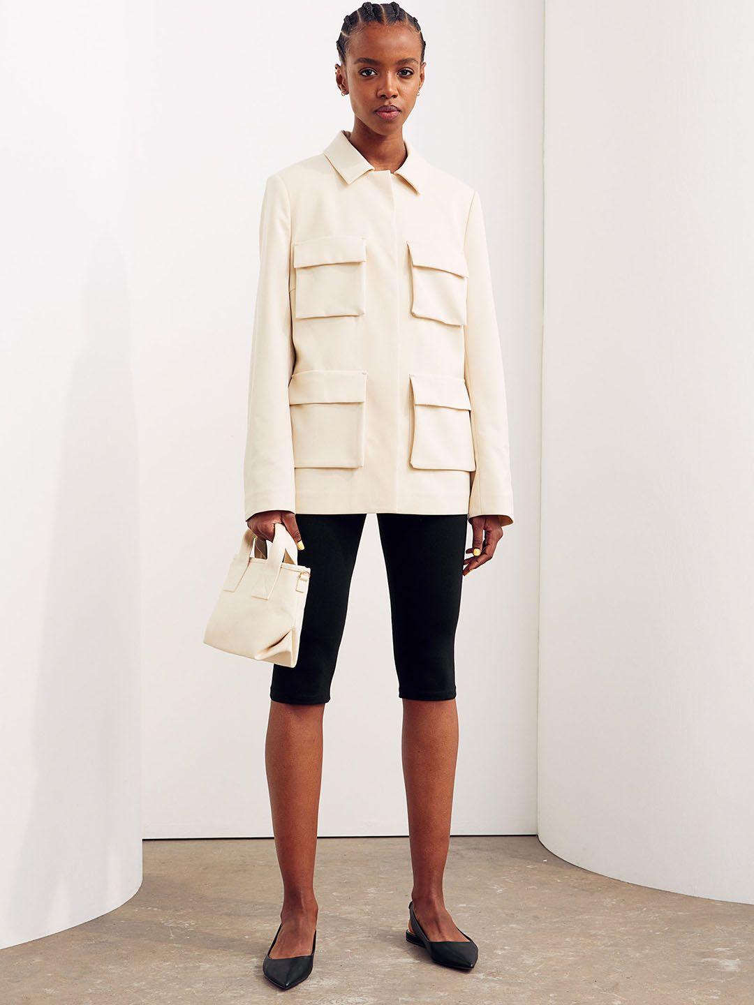 h&m women white boucl jacket