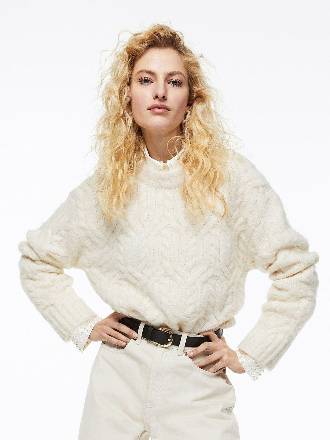 h&m women white cable-knit jumper